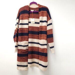NWT Knox Rose Womens Striped Long Sleeve Open Front Sweater Cardigan